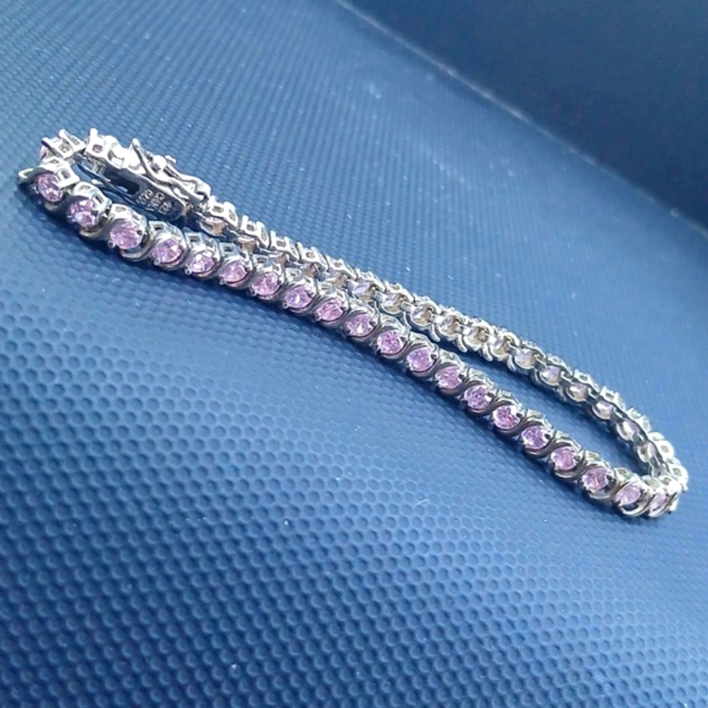 Sterling Silver Pink Bling Tennis Bracelet Vintage